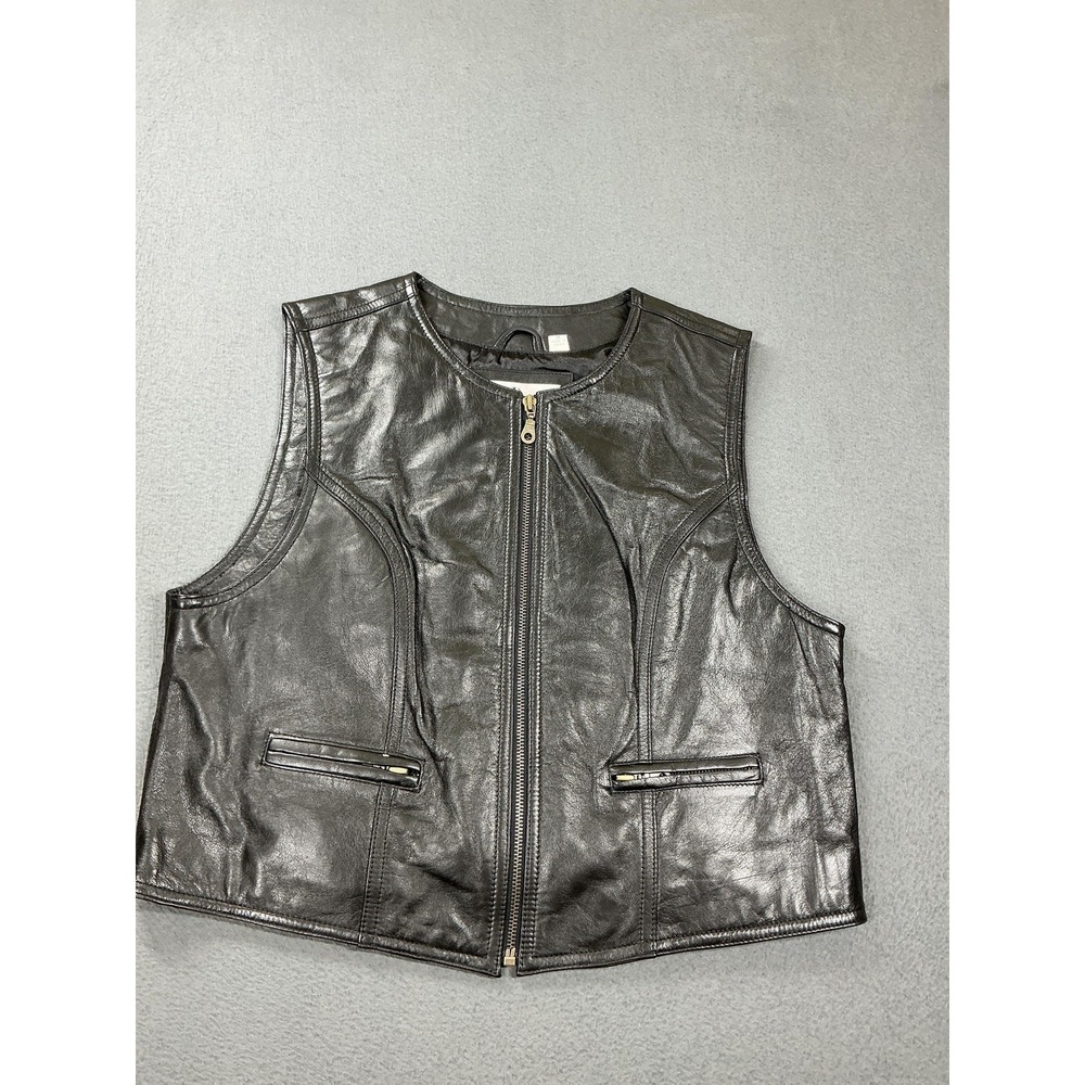Danielle Martin Vest Womens Medium Black Genuine Leather Zip Biker Lined Pockets
